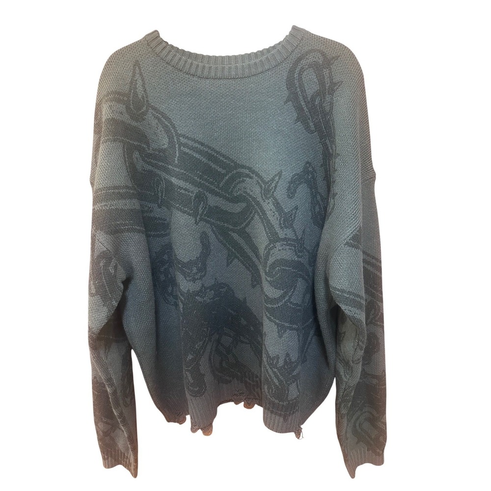PacSun Mens Chain Graphic Distressed Hem Knit Sweater Charcoal Grey Large
